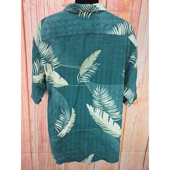 Tommy Bahama Mens Silk Hawaiian Shirt Large Green Palm Print Tropical - Picture 2 of 6
